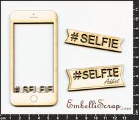 Embellissement Scrap Smartphone, #SELFIE, en Carton bois