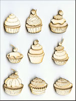 Embellissement Scrap Petits Cupcakes à préparer, en Carton bois