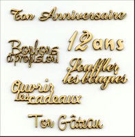 Embellissement Scrap Les Petits Mots de l'Anniversaire, en Carton bois