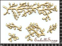 Embellissement Scrap Grand Branchage à Petites Feuilles, en Carton bois