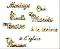 Embellissement Scrap Les Petits Mots du Mariage, en Carton bois