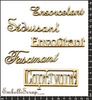 Embellissement Scrap Les Petits Mots Ensorcelants, en Carton bois