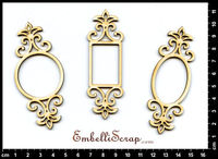 Embellissement Scrap Trois Porte-étiquettes Baroques, en Carton bois