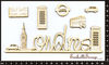 Embellissement Scrap Mot Londres, et curiosités Londoniennes, en Carton bois