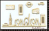 Embellissement Scrap Mot London, et curiosités Londoniennes, en Carton bois