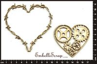 Embellissement Scrap Cœurs Barbelés et Engrenages Steampunk, en Carton bois