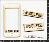 Embellissement Scrap Smartphone, #SELFIE, en Carton bois