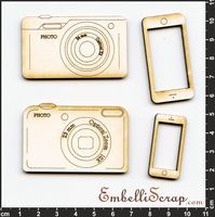 Embellissement Scrap Appareils Photo Compact et Smartphone, en Carton bois