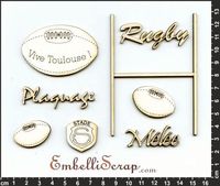Embellissement Scrap Panoplie du Jouer de Rugby, Personalisée, en Carton bois