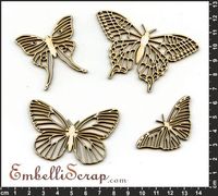 Embellissement Scrap Papillons Nervurés Ajourés, en Carton bois
