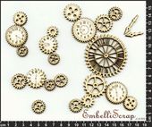 Embellissement Scrap Horloges et Engrenages Entremélés, en Carton bois