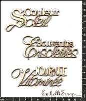 Embellissement Scrap Mots des Souvenirs ensoleillés, en Carton bois