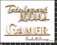 Embellissement Scrap Les petits mots du Gamer, en Carton bois