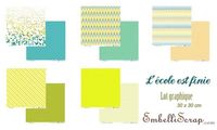 Embellissement Scrap Lot de 5 papiers graphiques 30 x 30 cm, Coll. L'école est finie