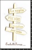 Embellissement Scrap Direction Noël, personnalisable, en Carton bois