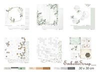 Embellissement Scrap Lot de 6 papiers 30 x 30 cm + Mots, Coll. Hexagone