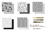 Embellissement Scrap Lot de 5 papiers 30 x 30 cm + Mots, Coll. En noir et blanc