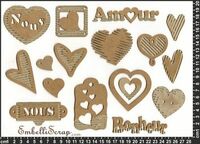 Embellissement Scrap Embellissements thème Amour, en Carton ondulé