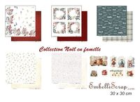 Embellissement Scrap Lot de 5 papiers 30 x 30 cm et étiquettes, Coll. Noël en famille