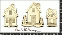 Embellissement Scrap Maisons en hiver, en Carton