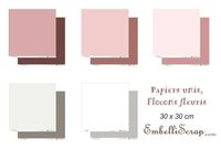 Embellissement Scrap Lot de 5 papiers Unis rose et taupe, Coll. Flocons fleuris
