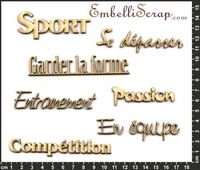 Embellissement Scrap Les petits mots du sport, en Carton