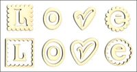 Embellissement Scrap Mot Love dans 4 cadres petits formats en Carton